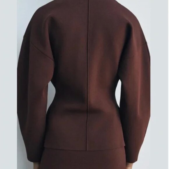 NWT  Zara FITTED WAIST PLAIN KNIT CARDIGAN Choclate Brown Bloggers Fave Small - Picture 4 of 13